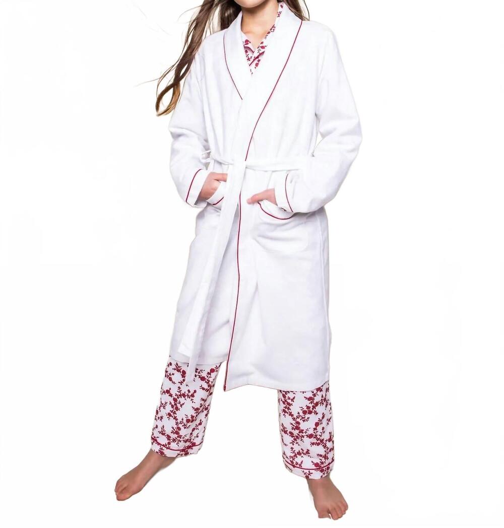 NEW PETITE PLUME kids' flannel robe with piping in white